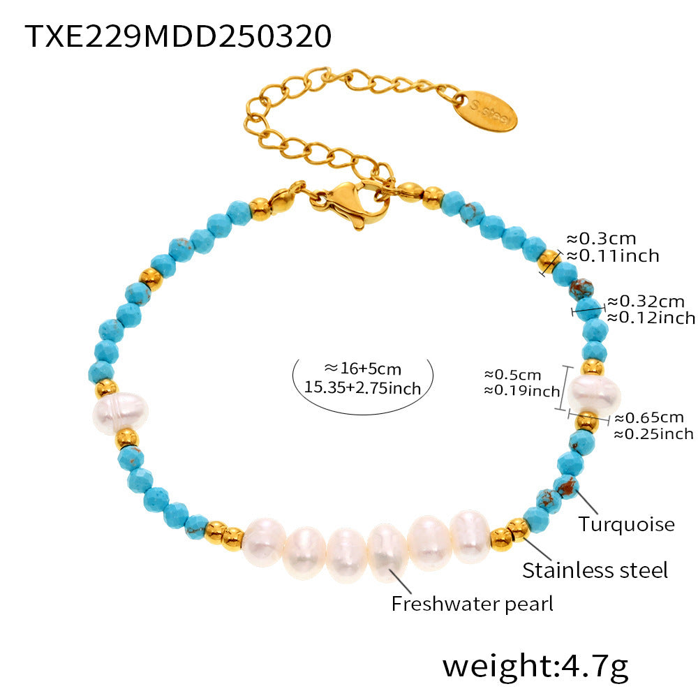 Wholesale Blue turquoise handmade beaded natural freshwater pearl necklace bracelet new set
