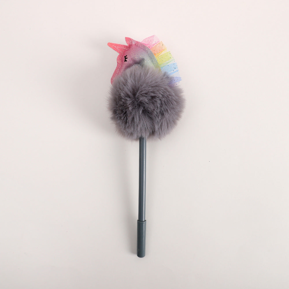 Wholesale Plastic Color Fur Ball Unicorn Ballpoint Pen