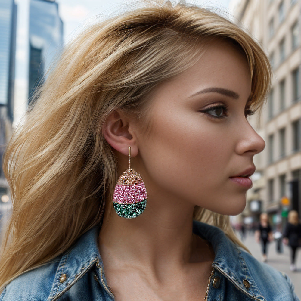 Wholesale New Easter Acrylic Earrings Handmade Shining Colorful Egg Cute Rabbit Stitching Earrings