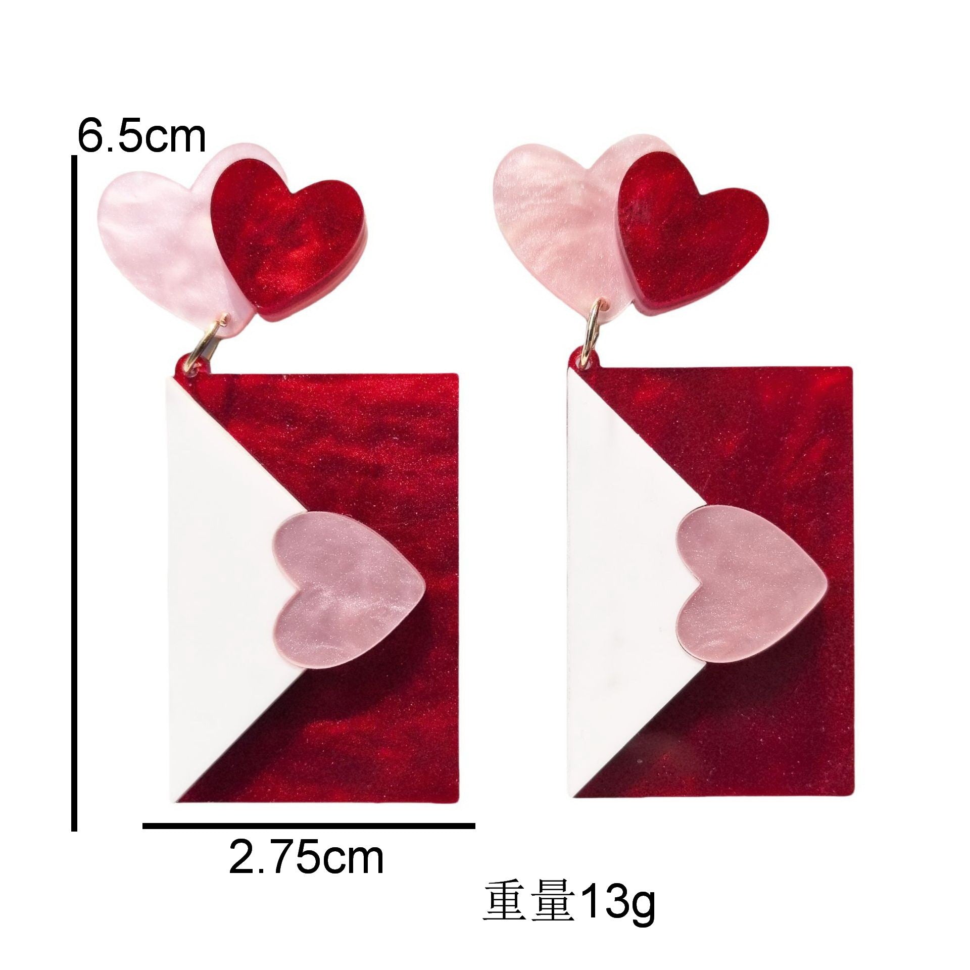 Wholesale Valentine' s Day Red Pink Love Envelope Acrylic Earrings