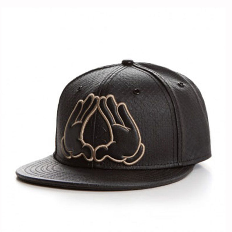 Wholesale Black leather two handed flat edge sunshade ball cap