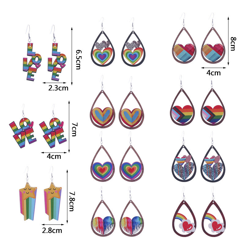 Wholesale LOVE Rainbow Wooden Drop Earrings