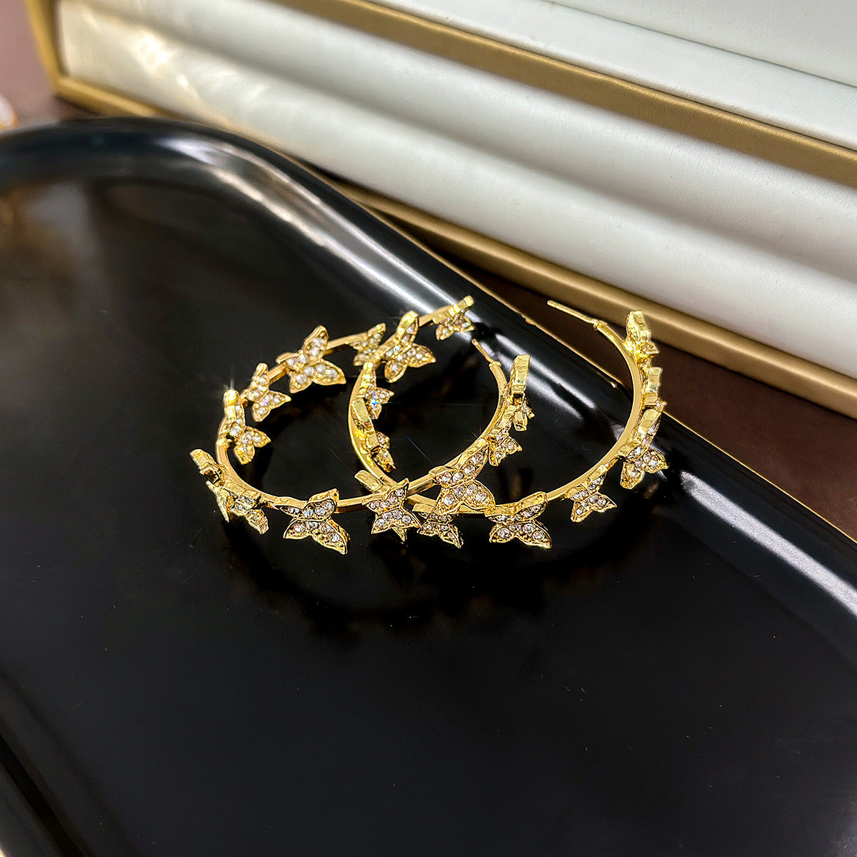 Wholesale Silver Needle Korean Style Diamond Butterfly Alloy Earrings