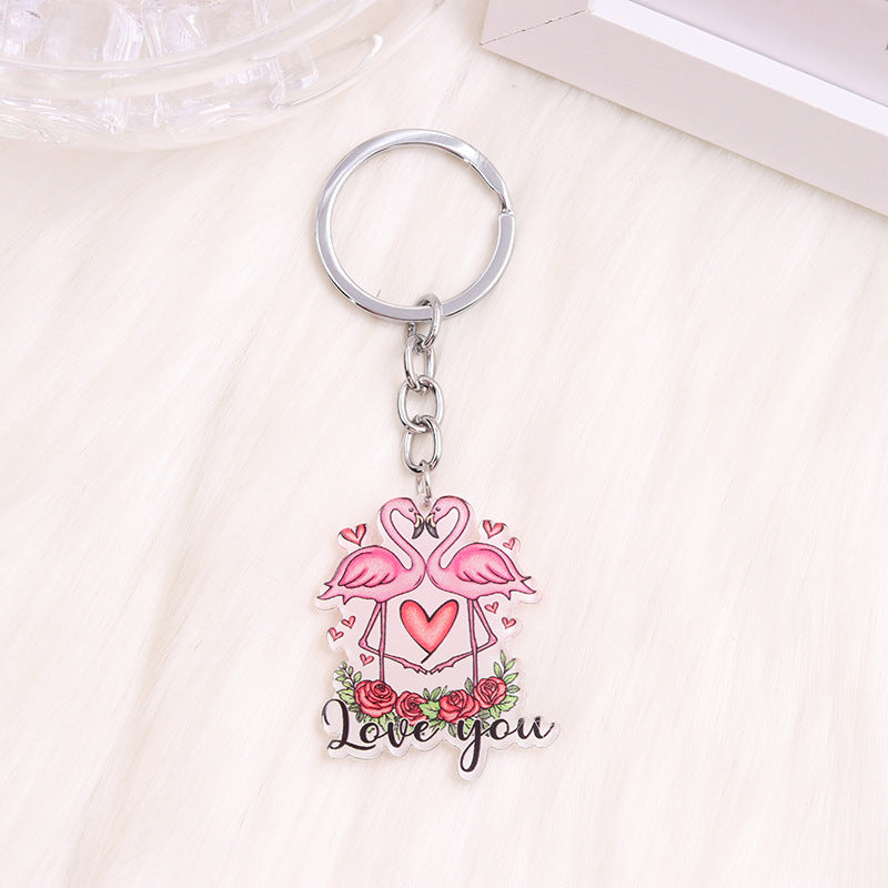 Wholesale Valentine's Day Love Dwarf Flamingo Rainbow Acrylic Keychain