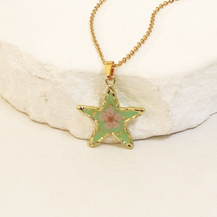 Wholesale 6pcs Real Flower Dried Flower Pendant Immortal Flower Colorful Epoxy Real Flower Necklace