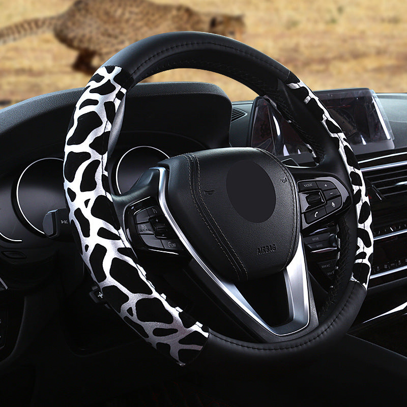 Wholesale Leopard Print Color Block Leather Anti-slip Sweat-absorbent Car Steering Imitation Leather Wheel Cover