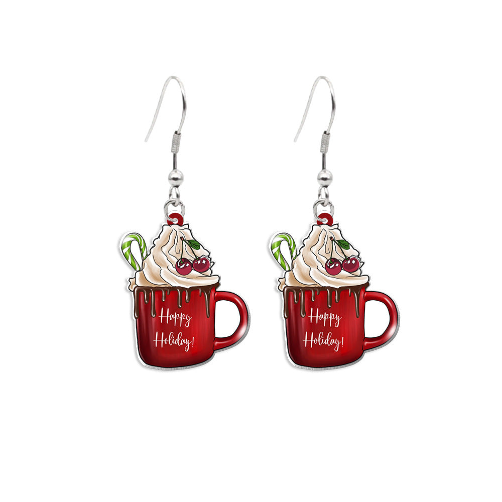 Wholesale Christmas Tea Cup Cake Cup Earrings
