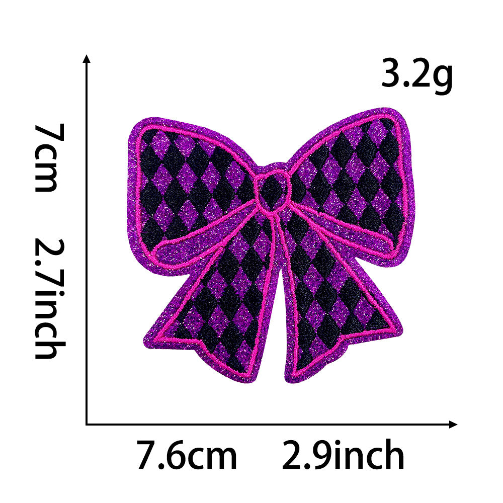 Wholesale Stylish Polyester Iron On Embroidered Patch Bow Plaid Design DIY Clothing Accessory For Resale