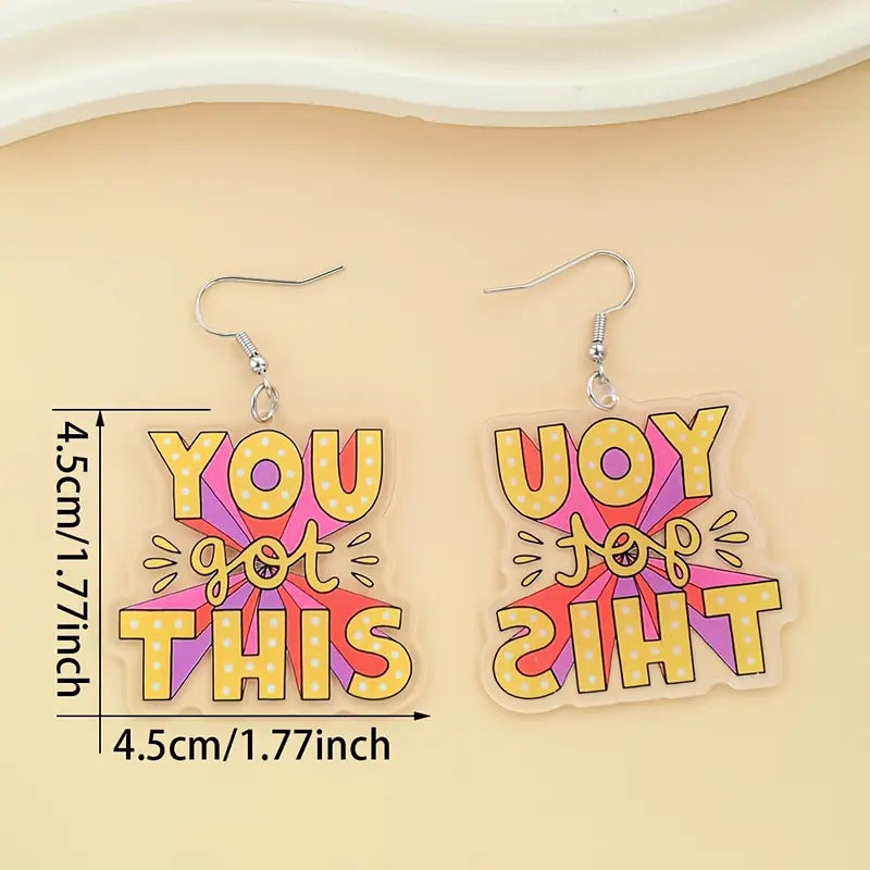 Wholesale " You did it"  English letter acrylic encouragement earrings