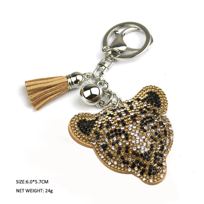 Wholesale Diamond studded leopard head Rhinestone Keychain