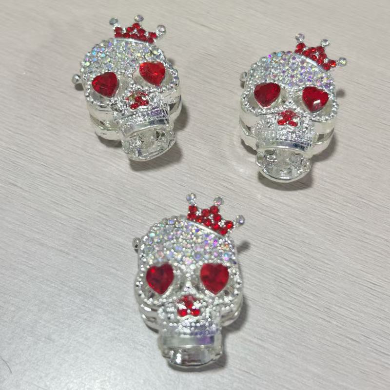Wholesale 20pcs Heavy-Duty  Alloy Crown Ghost Skull Four-Hole Loose 3D  Crystal Beads