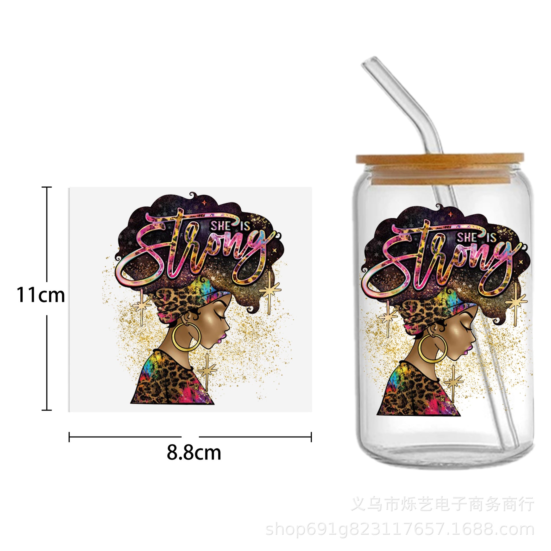 Wholesale Black Girl Series UV DTF Transfer Crystal Cup Sticker