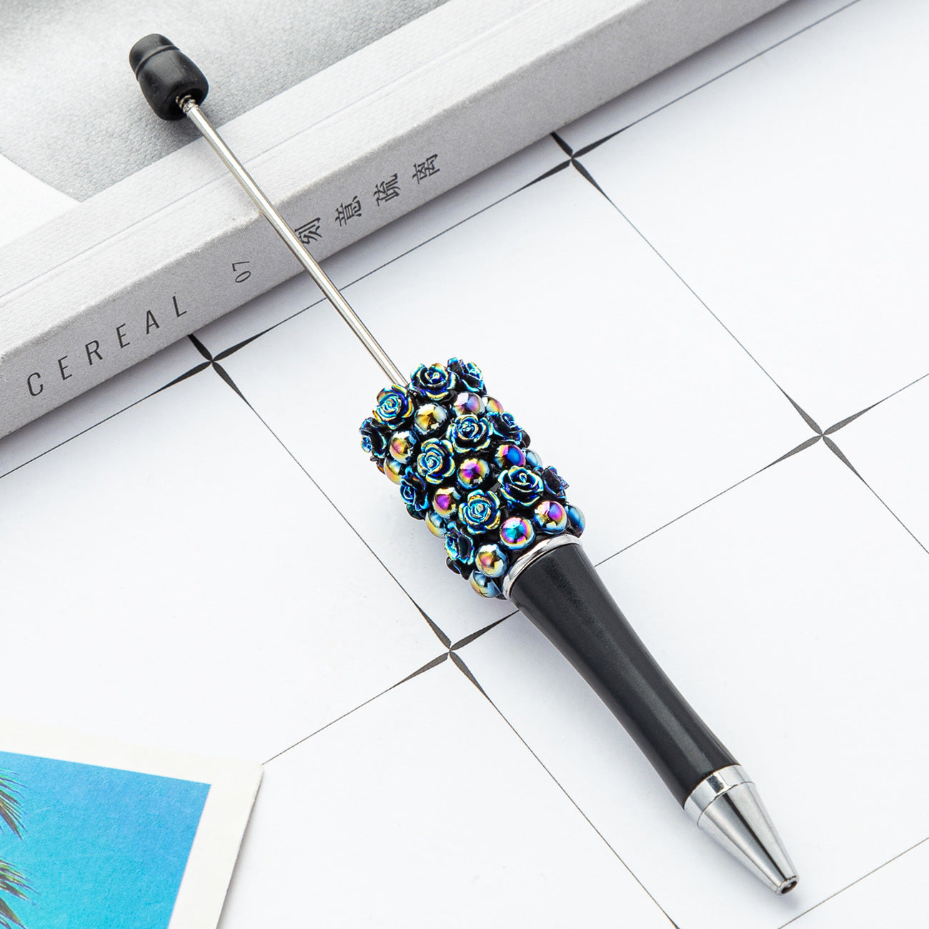 Wholesale Beadable Pens Rose Flower Handmade Stickers Multi-color Rotating Ballpoint Pens