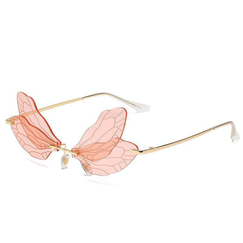 Wholesale Dragonfly Wing Shape Frameless PC Sunglasses