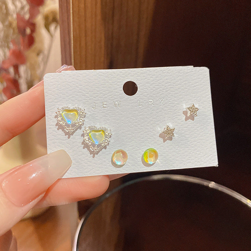 Pendientes de aleación al por mayor S925 Silver Needle Aurora Aurora Heart Aloy