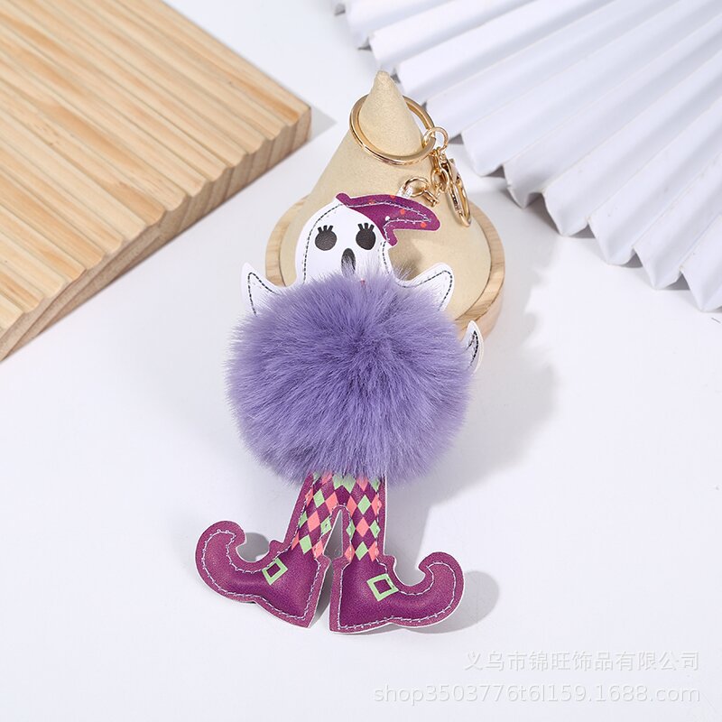 Wholesale Halloween Leather Skull Hair Ball Keychain