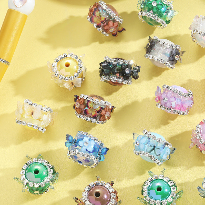 Wholesale 10pcs Rhinestone Butterfly Beaded Straight Hole DIY Acrylic Beads