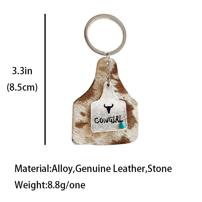 Wholesale Western Turquoise Metal Cow Brand Cactus Horseshoe Bull Head Anti-lost Device Creative West Leather Keychains