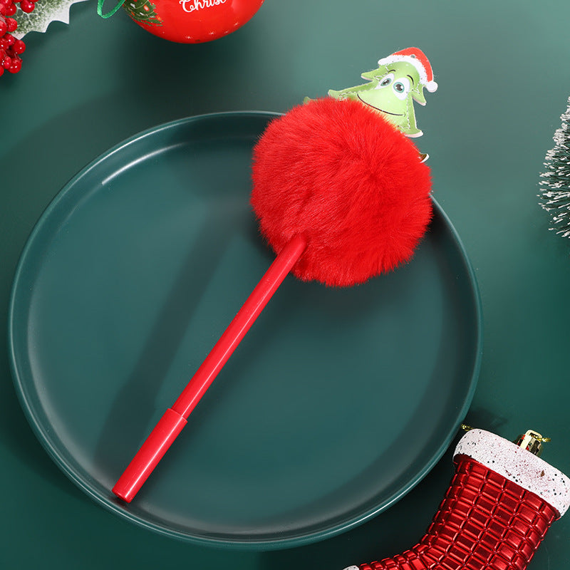 Wholesale Cartoon Christmas Snowman Elk Fur Ball Ballpoint Pen