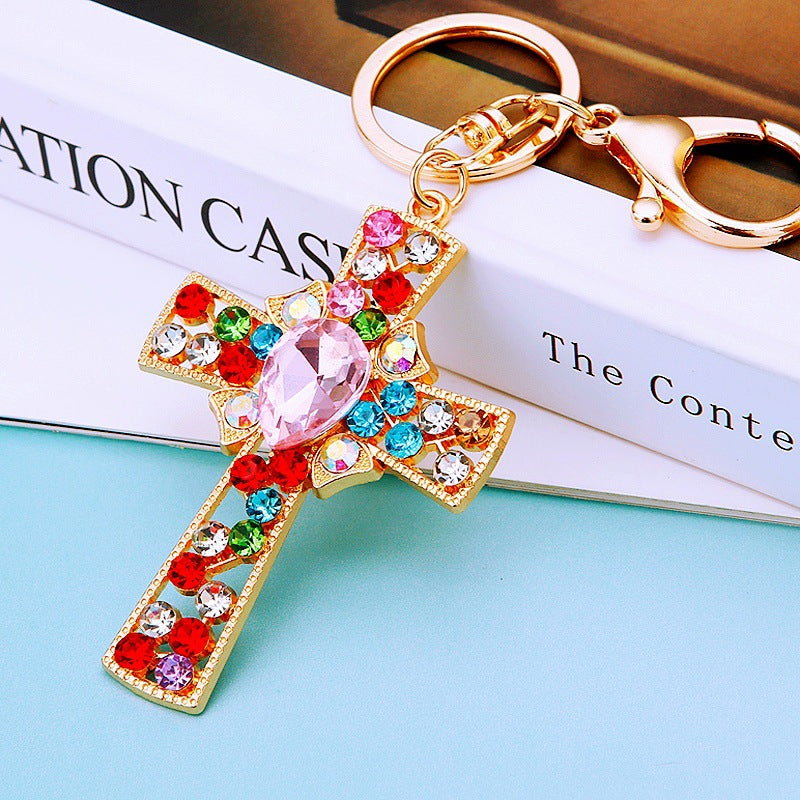 Wholesale Metal Crystal Four Leaf Clover Keychain Rhinestone Bag Charm Car Key Ring Fashion Accessory
