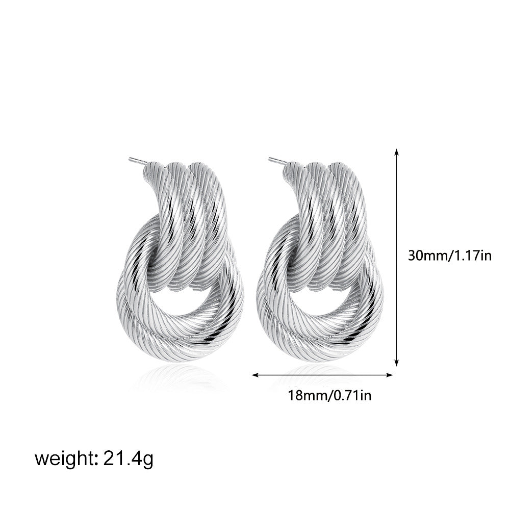 Wholesale Gold and Silver Double Color Stereo Double Ring Simple 3-layer Coil Wound Earrings