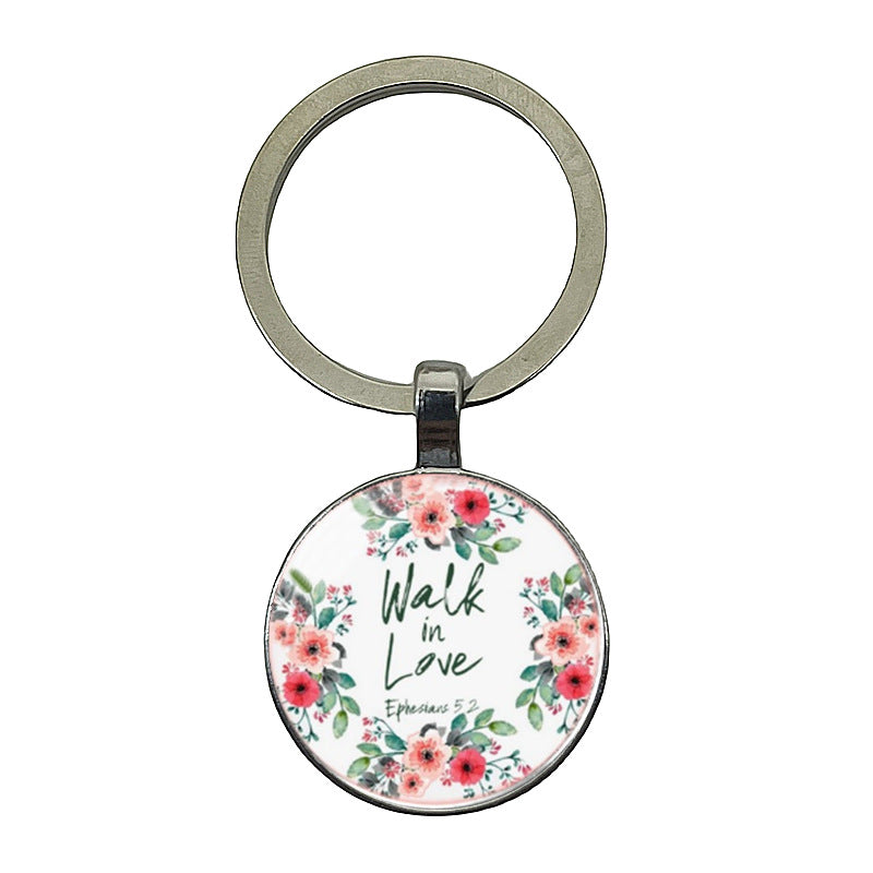 卸売レターフラワーパターンジェムストーンメタルキーホルダー