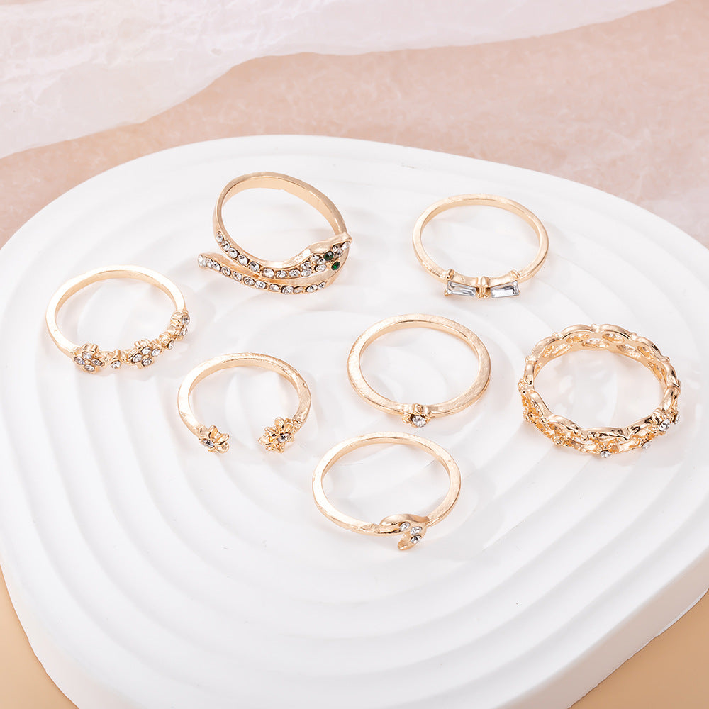 Wholesale  Geometric Joint Ring  Cut Out Moon Snake Alloy Ring Set Ring