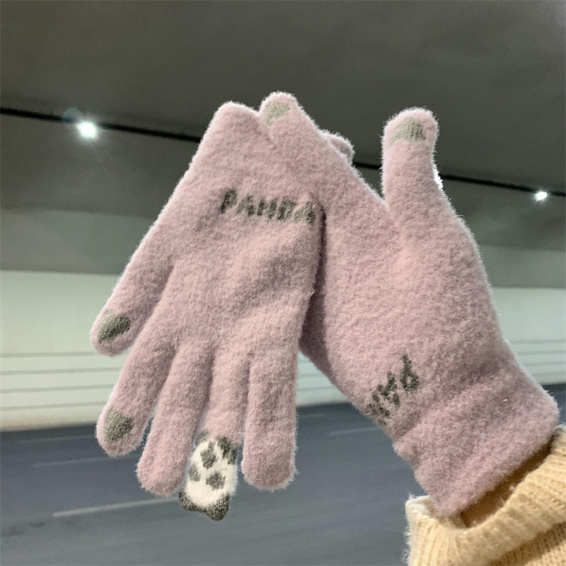 Wholesale Woolen Touch Screen Autumn and Winter Cycling Thickened Cold-proof Knitted Gloves