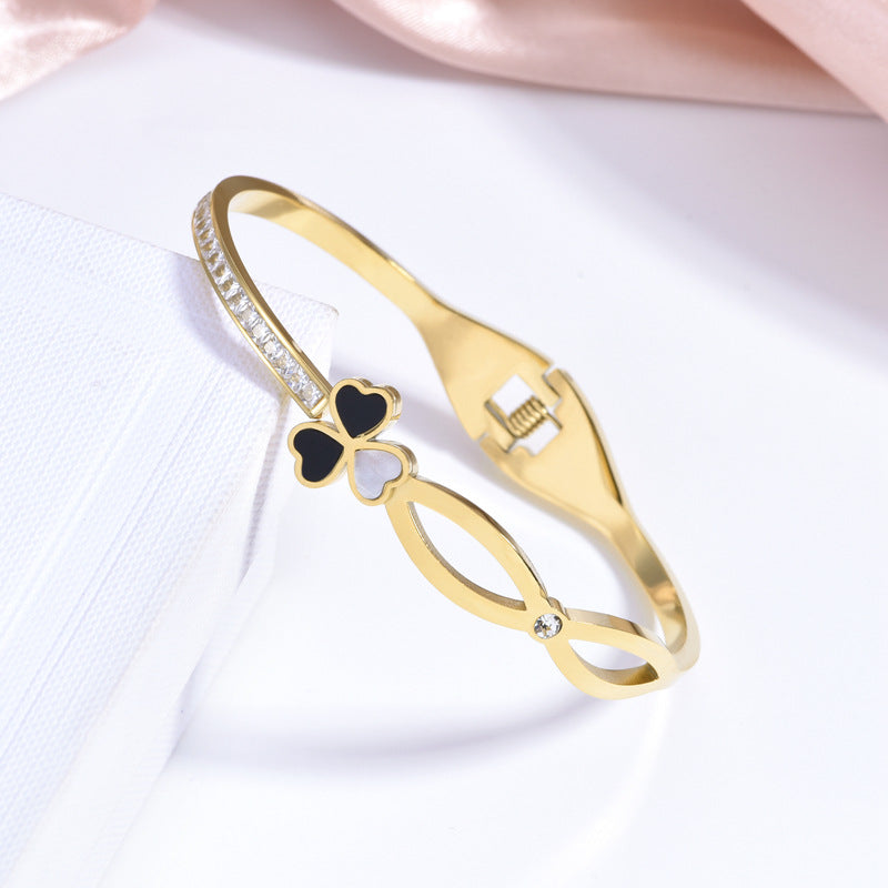 Wholesale Open Bracelet Sparkling Square Diamond Jewelry Love Stainless Steel Gold-plated Bracelet