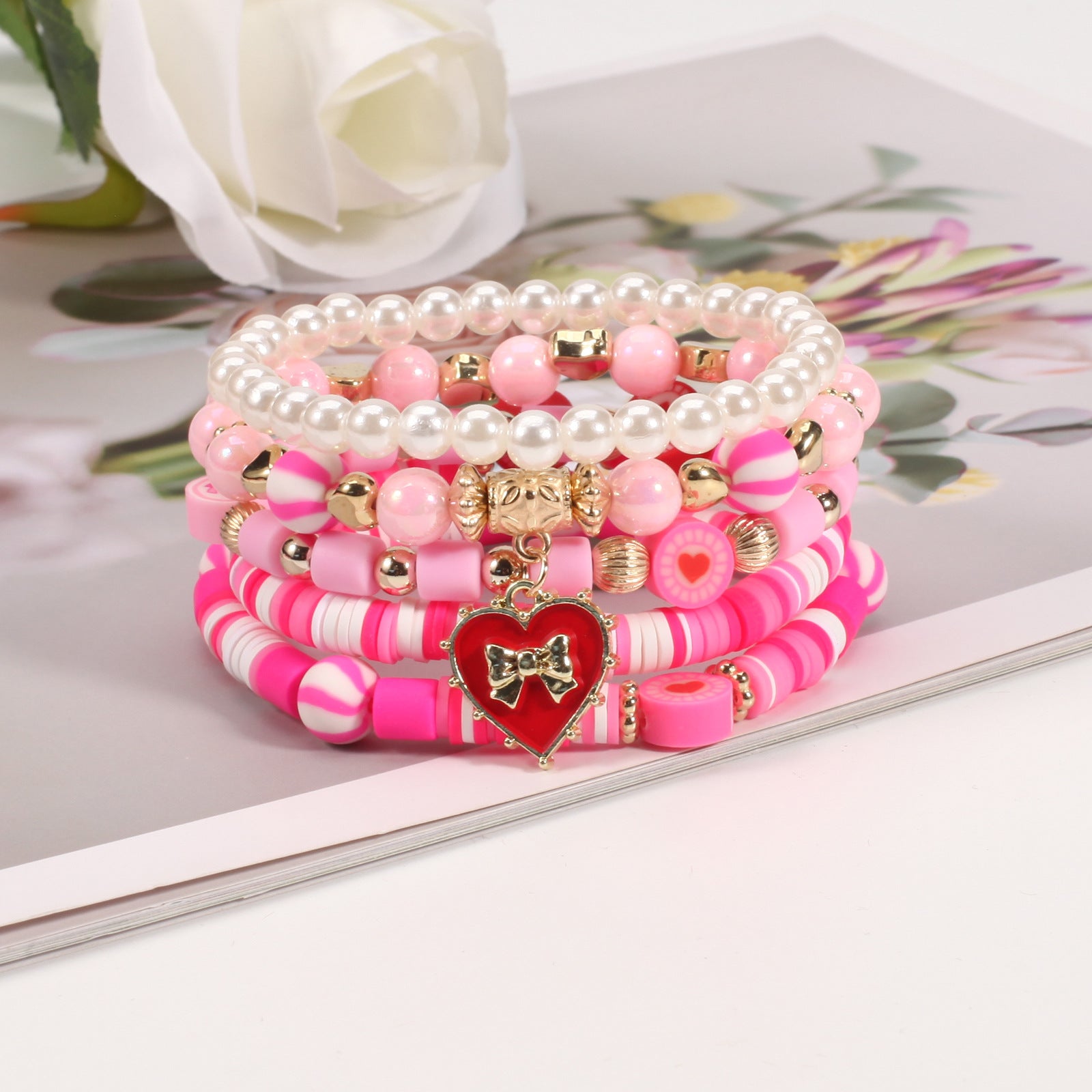 Wholesale Valentine's Day Love 520 Pendant Soft Pottery Artificial Crystal Bracelet Tanabata Gift Multi-layer Elastic Bracelet