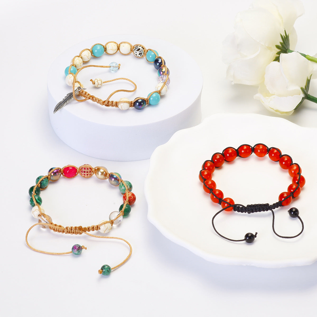 Wholesale 5PCS Natural Stone Bracelet Colorful Zircon Beaded Bracelets