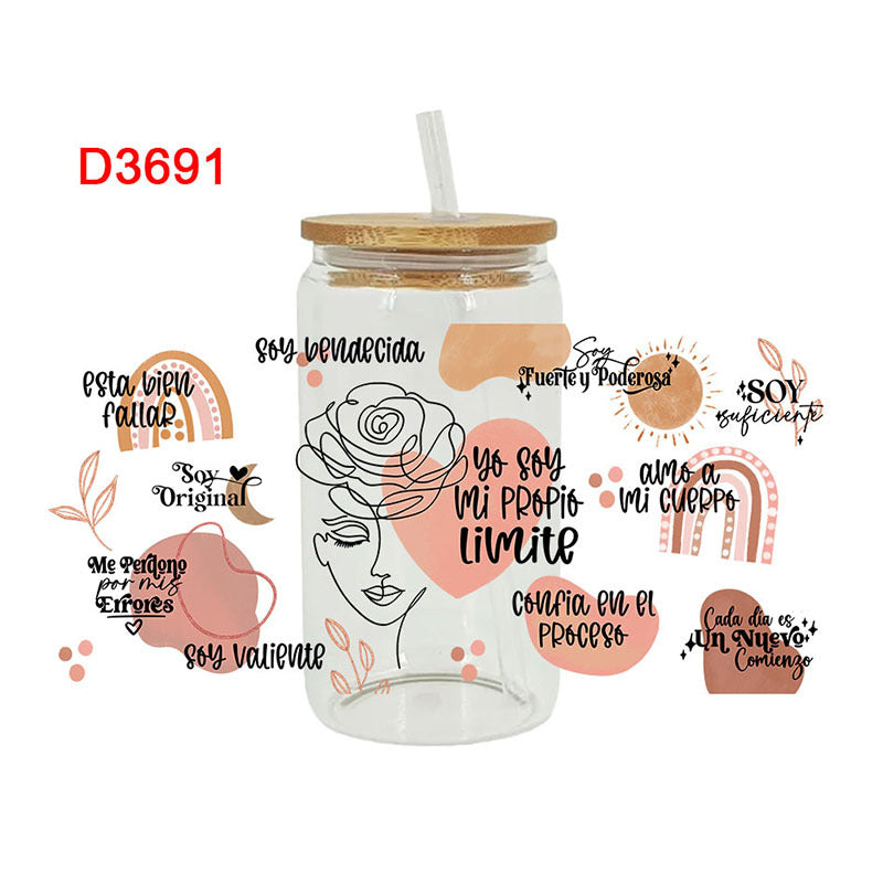 Wholesale Colorful butterfly letters  16oz Cup UV DTF Wraps