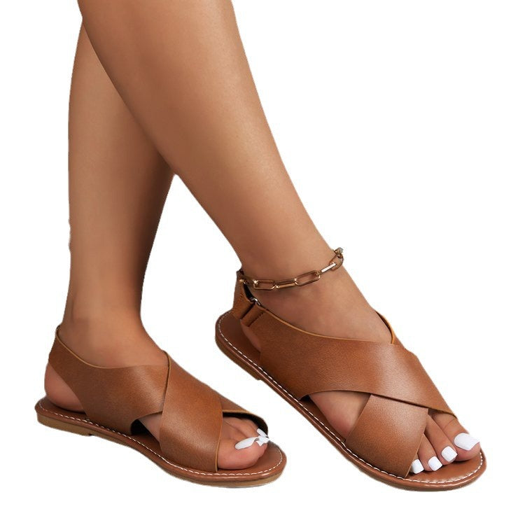Wholesale Retro Cross Strap Flat Sandals