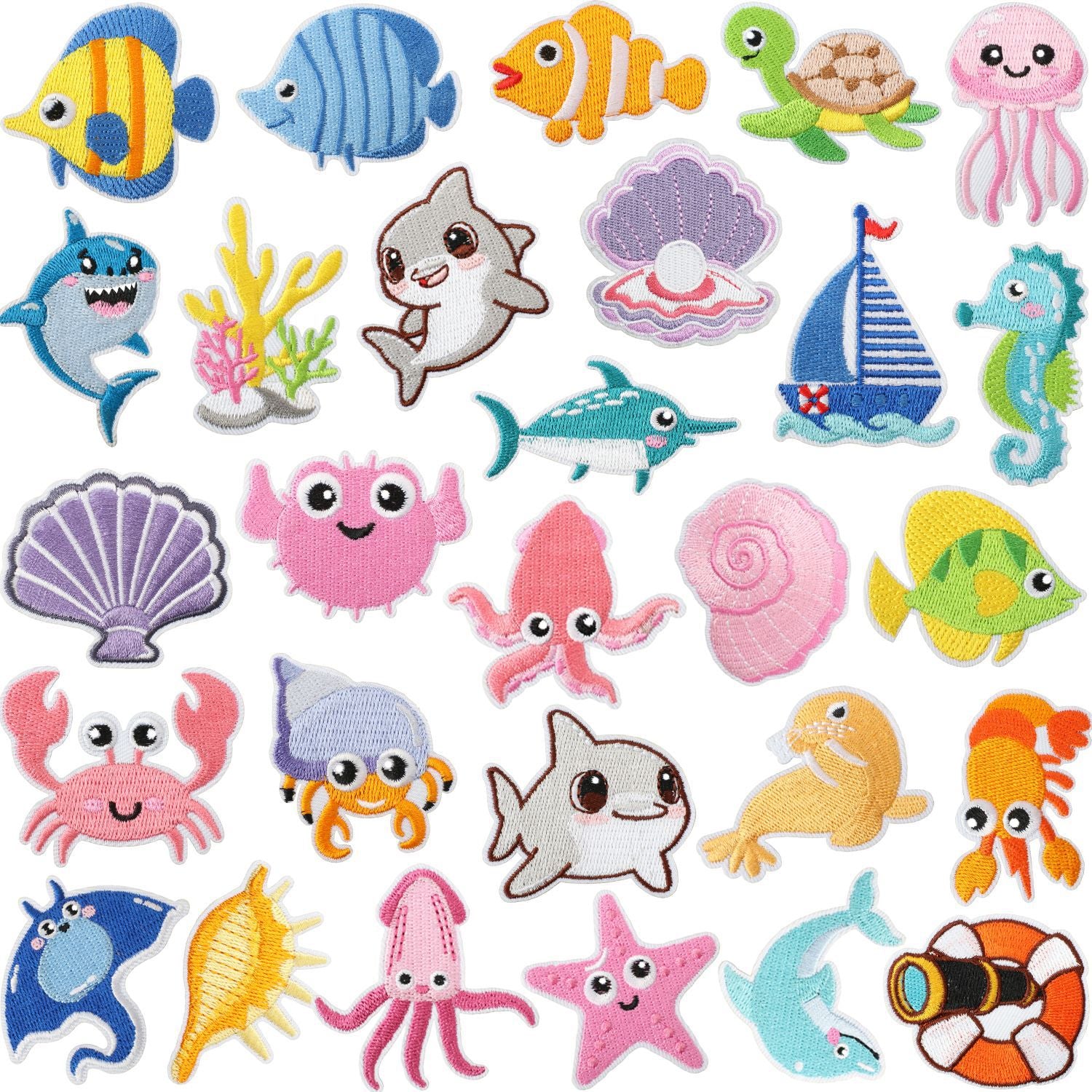 Wholesale Trendy Ocean Party Embroidered Patches For Kids Clothing Cartoon Shark Dolphin Fashion Accessory
