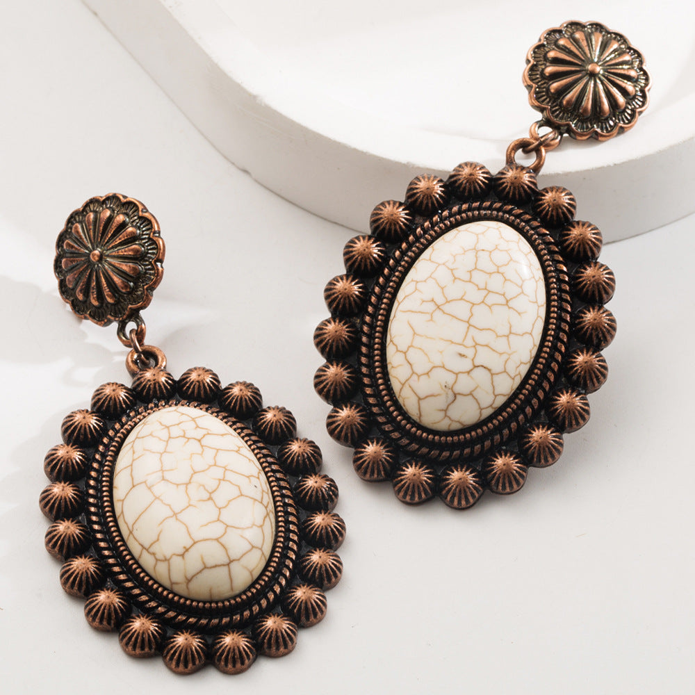 Wholesale Turquoise Alloy Vintage Geometric Bohemian Style Vintage Earrings Female