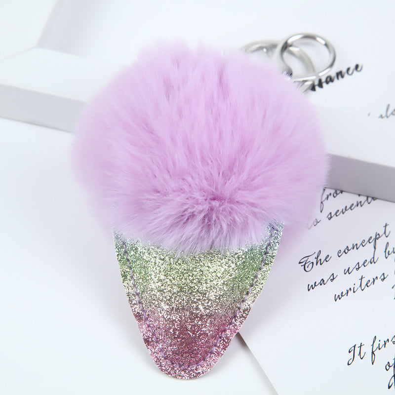 Wholesale Hair Ball Ice Cream Cone Keychain