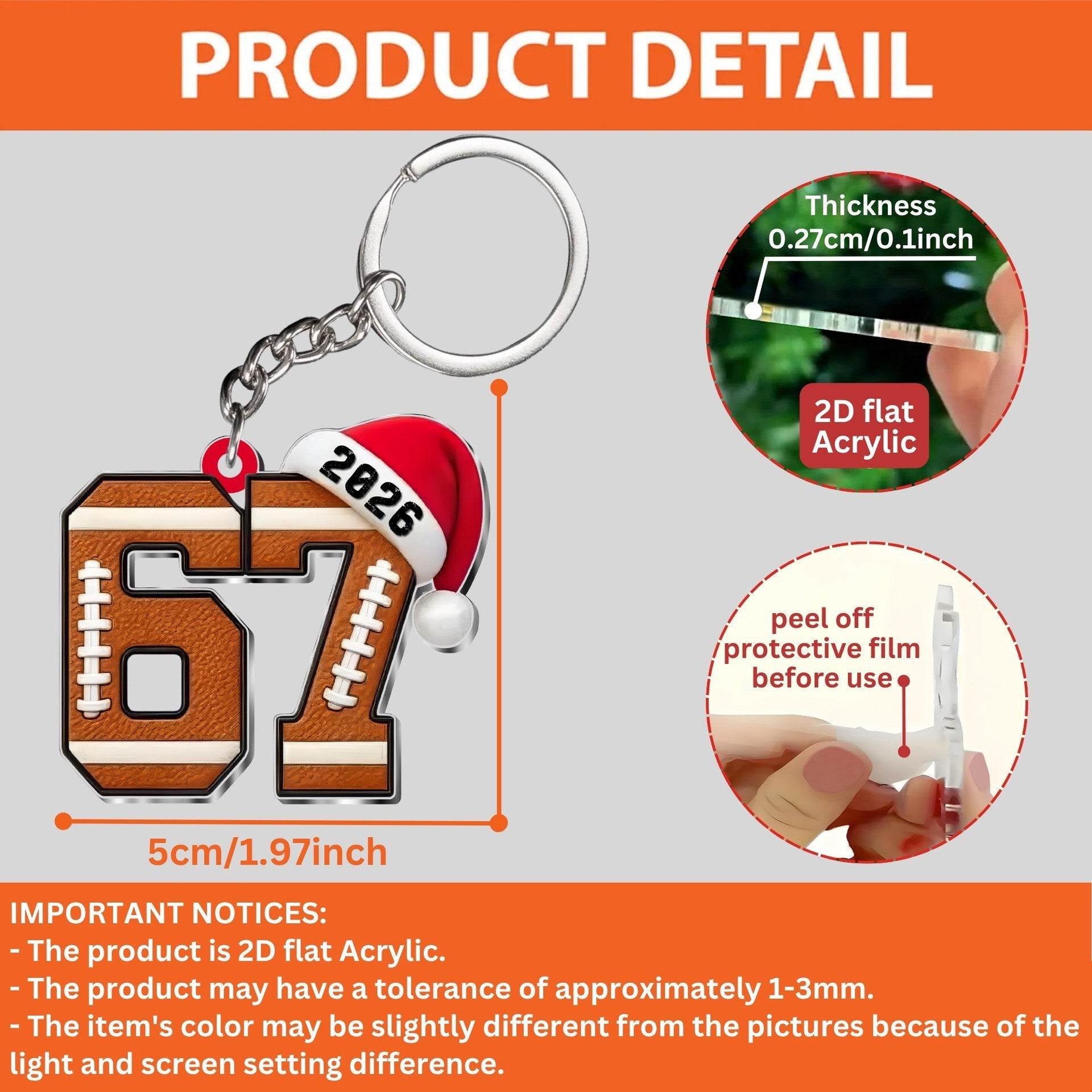 Wholesale  Ball 67 Pendant Acrylic 2D Plane Christmas  Pendant Acrylic Keychain