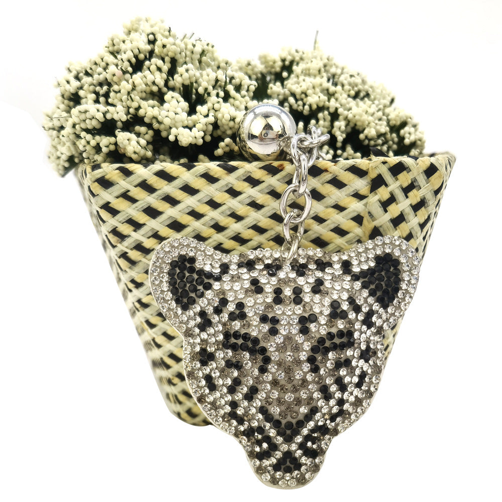 Wholesale Diamond studded leopard head Rhinestone Keychain