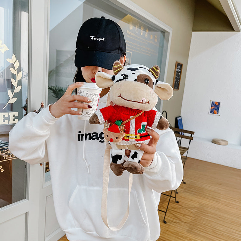 Wholesale Christmas Sweater Plush Cow Doll Crossbody Bag