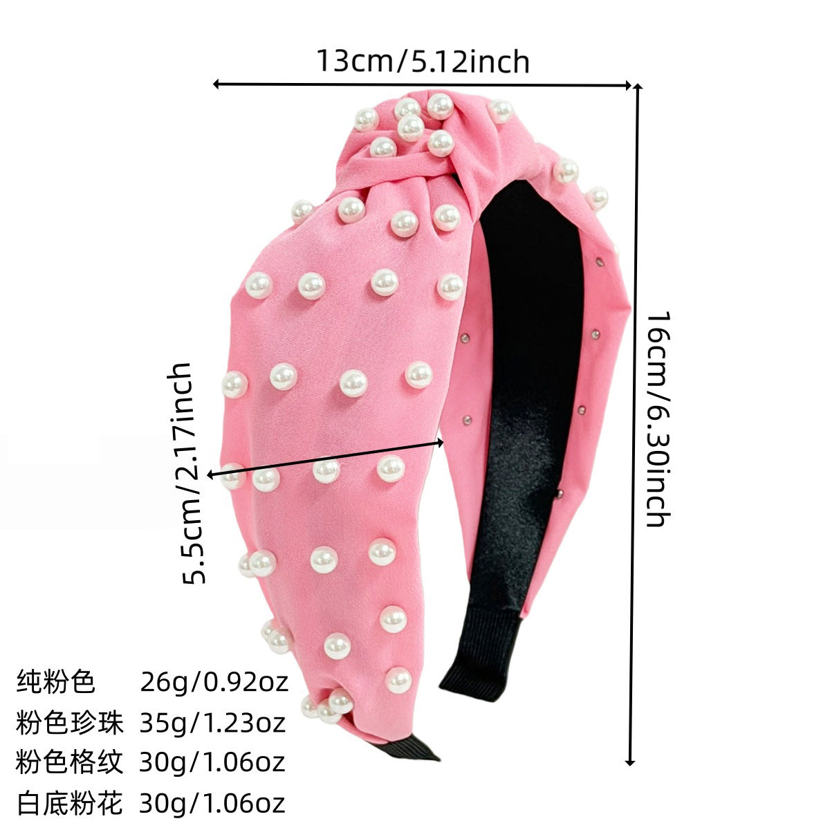 Wholesale Pink pearl checkerboard fabric printed wide edge knotted headband