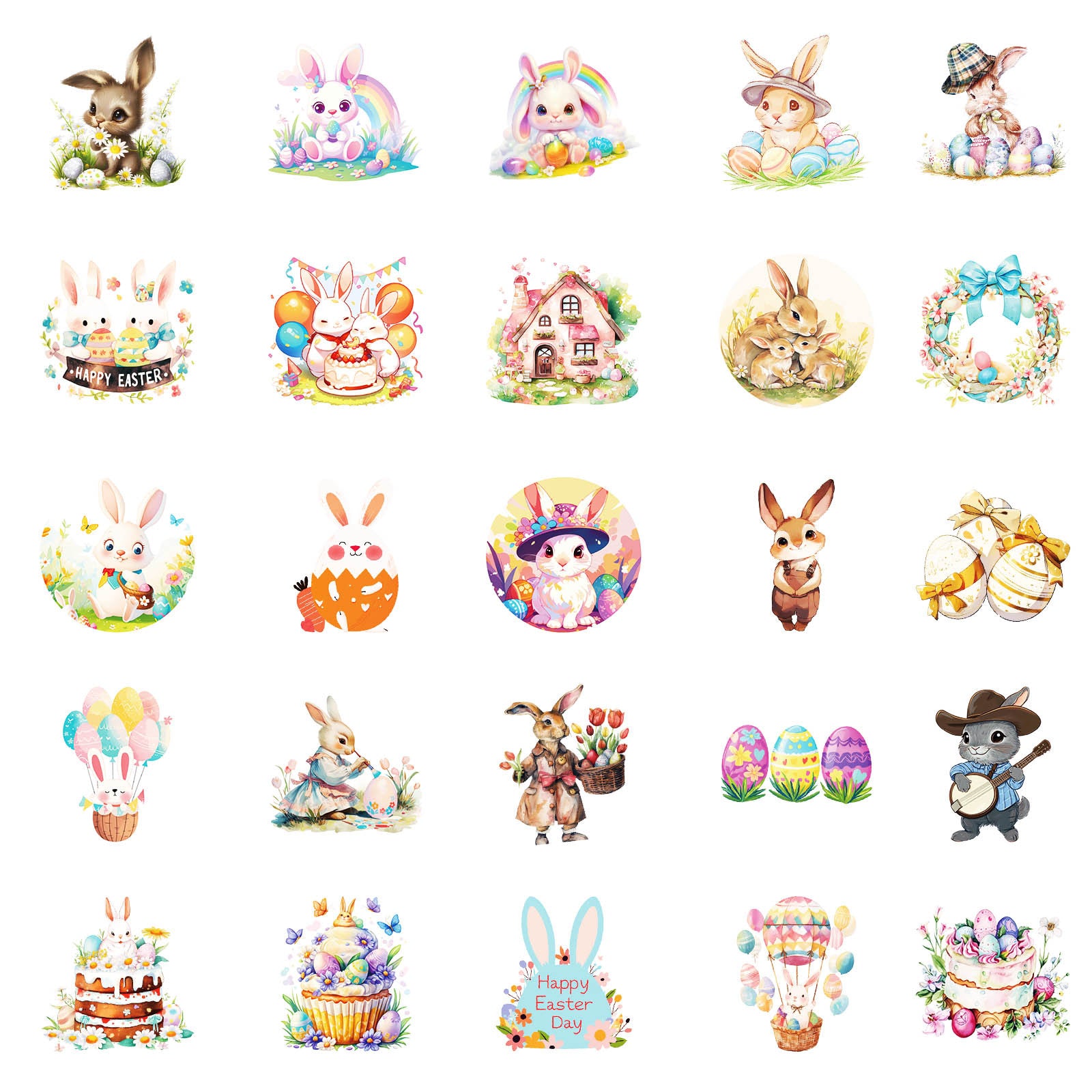 Wholesale 50pcs Easter Cartoon Rabbit Colored Egg Waterproof Vinyl Stickers