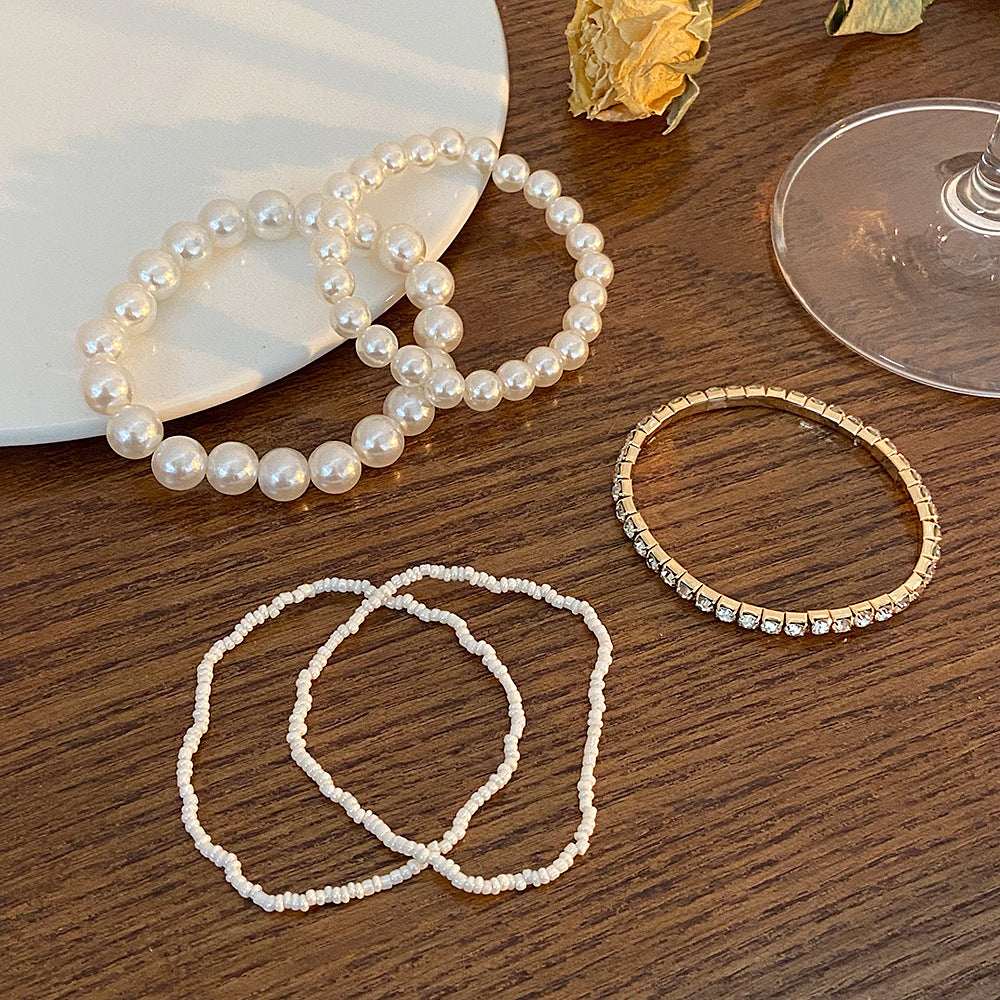 Conjunto de diario de diario infructuoso de arroz de arroz de perla de 5 brazalete