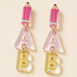 Wholesale Chic 2D Acrylic Spliced Earrings Teacher Appreciation Graduation Stationery Theme Cute Jewelry Accessory For Party Boutique Resale