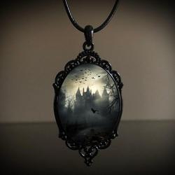 Wholesale Vintage Gothic style bat castle crow cross blood black cat church cemetery vampire vintage necklace