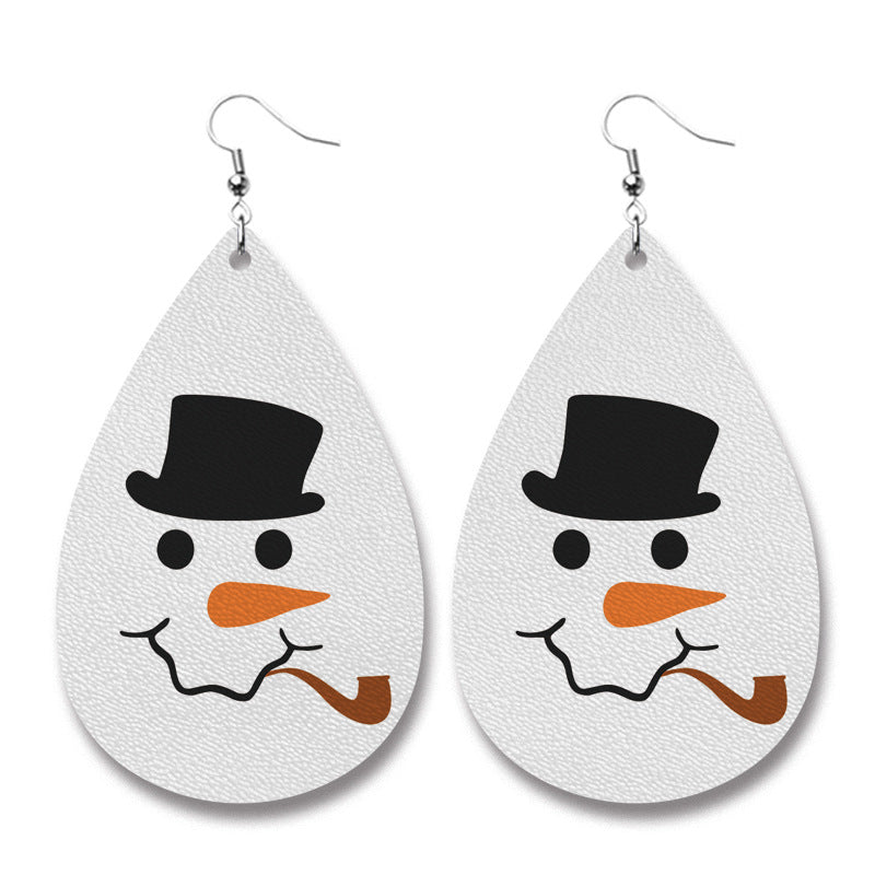 Wholesale 2 pairs/pack Christmas Elements Doctor Nurse Snowman Pencil Teacher Gift PU Leather Print Earrings