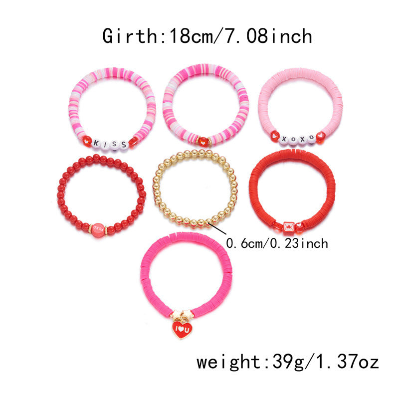 Wholesale Love Soft Ceramic Valentine' s Day Pink Letter  Layered Bracelet Set