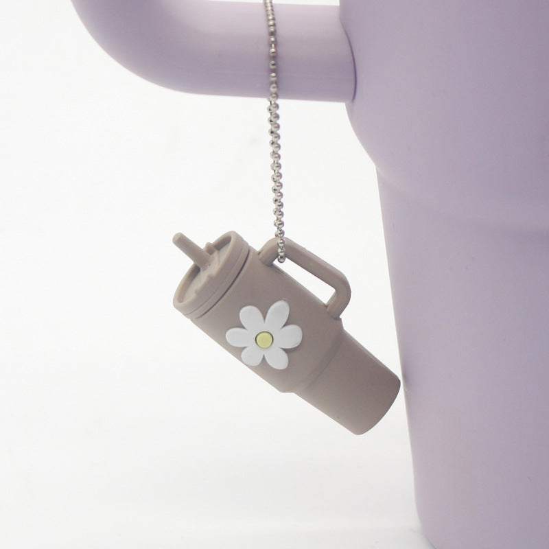 Wholesale Soft Rubber Keychain Flower Milk Tea Cup Small Pendant Cup Accessories
