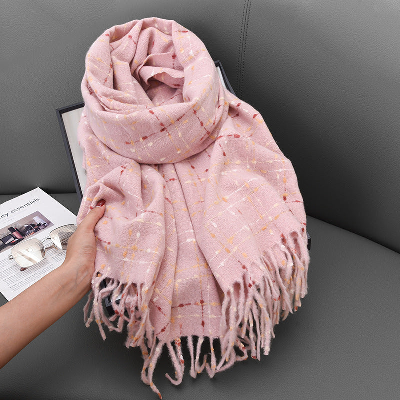 Wholesale High-grade Imitation Cashmere Dotted Tassel Autumn and Winter Plus Velvet Thick Warm Neck Scarf