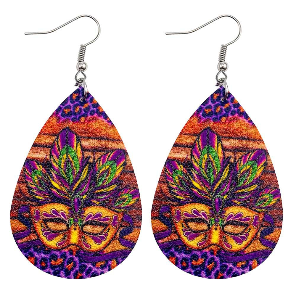 Wholesale Carnival Triple Leather Shiny Leaf Shape Bohemian Carnival Earrings