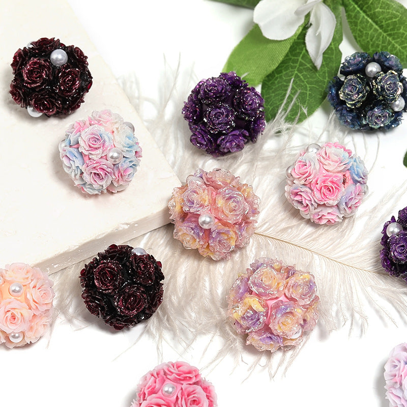 Wholesale 10pcs Simulated Soft Rose Clay Diamond Ball Pearl Camellia Diy Flower Ball Beads